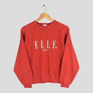 Vintage 90s Elle Paris Red Sweatshirt Small Elle Sports Printed Logo Pullover Elle Homme Crewneck Elle Paris Jumper Elle Sweater Size S