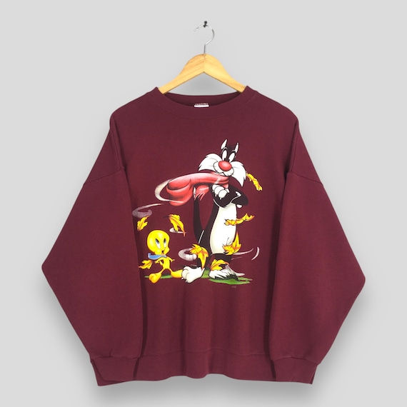 Tweety×Sylvester Design Sweat Tops Vintage Looney Tunes Tweety Sylvester Autumn Sweatshirt Xlarge