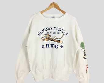Vintage Buzz Rickson Flying Tigers AVG White Sweatshirt Large Buzz Rickson Sportswear Company Toyo Ent Crewneck Usaf Military Sweater Size L