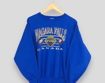 Vintage 90's Niagara Falls Canada Blue Sweatshirt Large Niagara Falls Printed Graphic Sweater Niagara Falls Canada Boarder Jumper Size L