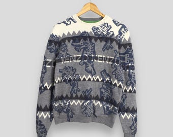 Pull Vintage Rétro Années 90 - Multicolore - Taille L Homme - Col V - Occasion Très Bon état
