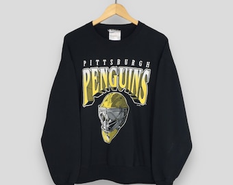 Sudadera vintage de hockey de los Pittsburgh Penguins de la NHL, talla grande. Suéter estampado de cuello redondo de los Pittsburgh Penguins. Jersey negro de los Pittsburgh Penguins, talla L.