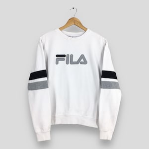 Vintage Fila Italia White Sweatshirt Medium Fila Biella Italia Pullover Fila Embroidery Spell Out Logo Jumper Fila Crewneck Sweater Size M
