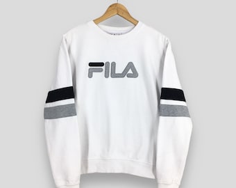 Vintage Fila Italia White Sweatshirt Medium Fila Biella Italia Pullover Fila Embroidery Spell Out Logo Jumper Fila Crewneck Sweater Size M