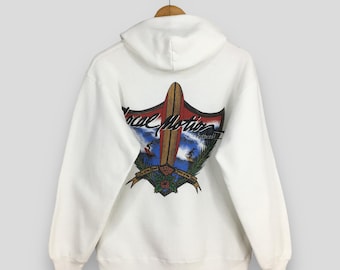 Vintage 80's Local Motion Surfing White Hoodie Sweatshirt Medium Local Motion Surf Jumper Surf Wear Ocean Wave Pullover Beach Sweater Size M