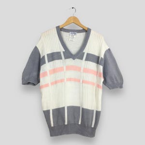 Vintage jaren 70 Courreges Homme Parijs trui medium Courreges Designer v-hals sweatshirt 80's Courreges Frankrijk korte mouw trui gebreide kleding M