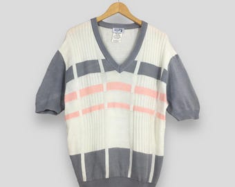 Vintage 70s Courreges Homme Paris Sweater Medium Courreges Designer Vneck Sweatshirt 80's Courreges France Short Sleeve Pullover Knitwear M
