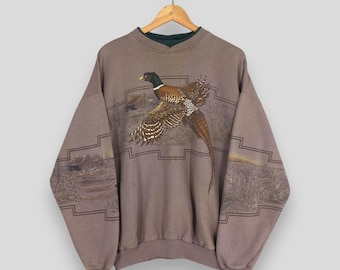 Vintage des années 90 faisan oiseau nord-américain sweat grande vie en plein air oiseau faune pull doux confortable nature habitat animal art pull L