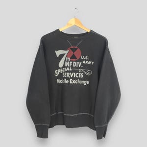 60's vintage sweatshirt black flock Drop Shoulder Crewneck