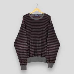 Vintage 90s Polo Ralph Lauren Stripes Red/Gray Sweater Large Ralph Lauren Velvet Crewneck Polo Pony Jumper Polo RL Striped Sweater Size L