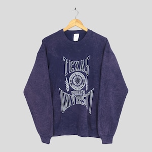 Vintage TWU Texas Woman&#39;s University Purple Dyed Sweatshirt Large Texas Womans Printed Logo Jumper Texas American College Sweater Size L