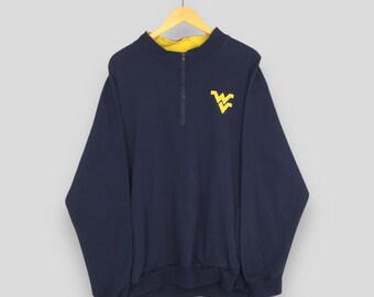 Sudadera vintage de fútbol de los West Virginia Mountaineers, talla XXL. Jersey con el logotipo bordado de West Virginia University (WVU). Talla XXL.