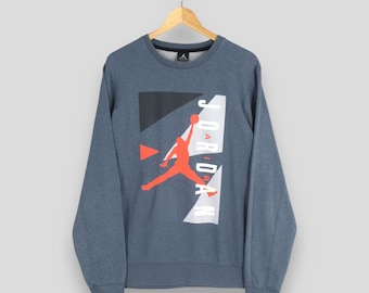 Vintage Nike Air Jordan NBA Baseball Sweatshirt 2XLarge Jumpman Jordan Gedruckt Rundhalsausschnitt Nike Air Jordan Sportswear Grauer Pullover Größe 2XL