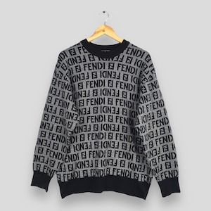 Vintage 90s Fendi Zucca Monogram Wool Sweater Medium Fendi Roma Jeans Pullover Fendi Italy Knitwear Jumper Fendi Monogram Sweatshirt Size M