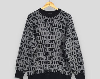 Vintage 90s Fendi Zucca Monogram Wool Sweater Medium Fendi Roma Jeans Pullover Fendi Italy Knitwear Jumper Fendi Monogram Sweatshirt Size M