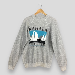 Vintage 80s Kahala Beach Yacht Club Sweatshirt Large Kahala Beach Hawaii View Printed Crewneck Kahala Beach Honolulu Sweater Size L