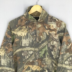 Vintage Liberty Usa Camo Real Tree Sweatshirt Medium Outdoor Camouflage Hunting Jumper Mossy Oak Real Tree Military Half Zipper Sweater M image 2