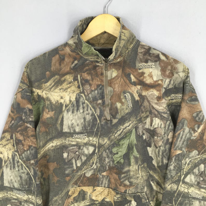 Vintage Liberty Usa Camo Real Tree Sweatshirt Medium Outdoor Camouflage Hunting Jumper Mossy Oak Real Tree Military Half Zipper Sweater M image 2