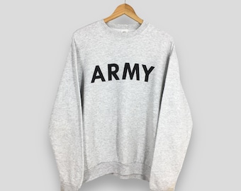 Vintage Y2K Uns Armee Graues Sweatshirt Mittlere Armee Spell Out Bedruckt Rundhalsausschnitt USA Armee Pullover Usa Armee Militär Pullover Größe M
