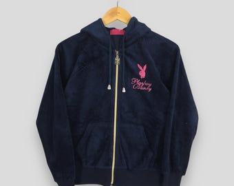 Vintage Playboy Bunny Suede Hoodie Zipper Sweatshirt Medium Playboy Streetwear Jumper Playboy Bunny Printed Pink Logo Blue Sweater Size M
