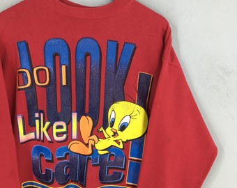 Vintage 90s Tweety Bird Looney Tunes Red Sweatshirt Medium