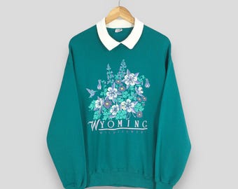 Vintage Wyoming Wildflowers Floral Aesthetic Sweatshirt XLarge Printed Flower Graphics Beauty Collar Pullover Flower Artwork Sweater Size XL