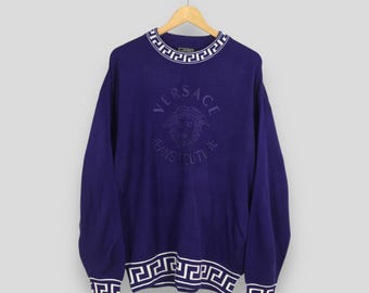 Vintage 90s Versace Jeans Couture Sweatshirt Large Versace Medusa Head Embroidered Logo Crewneck Gianni Versace Medusa Italy Pullover Size L