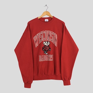 Vintage Wisconsin Badgers Red Sweatshirt Large University of Wisconsin Jumper UW Madison Wisconsin Badgers Football Printed Sweater Size L