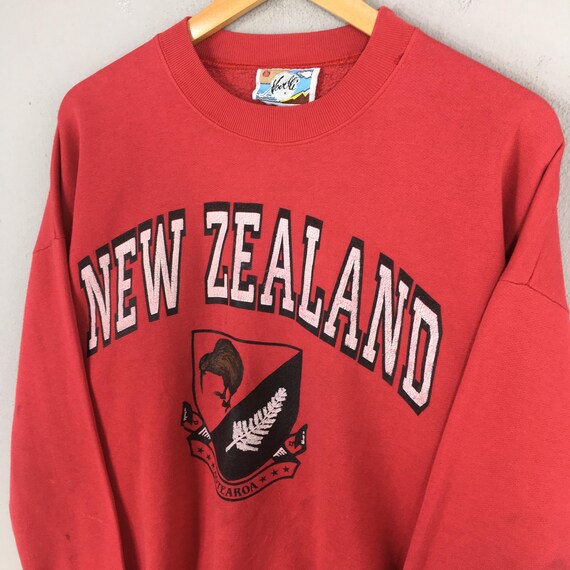 Vintage New Zealand Aotearoa Red Sweatshirt Large New Zealand Aotearoa Printed Logo Jumper New Zealand State Souvenir Sweater Size L View 3
