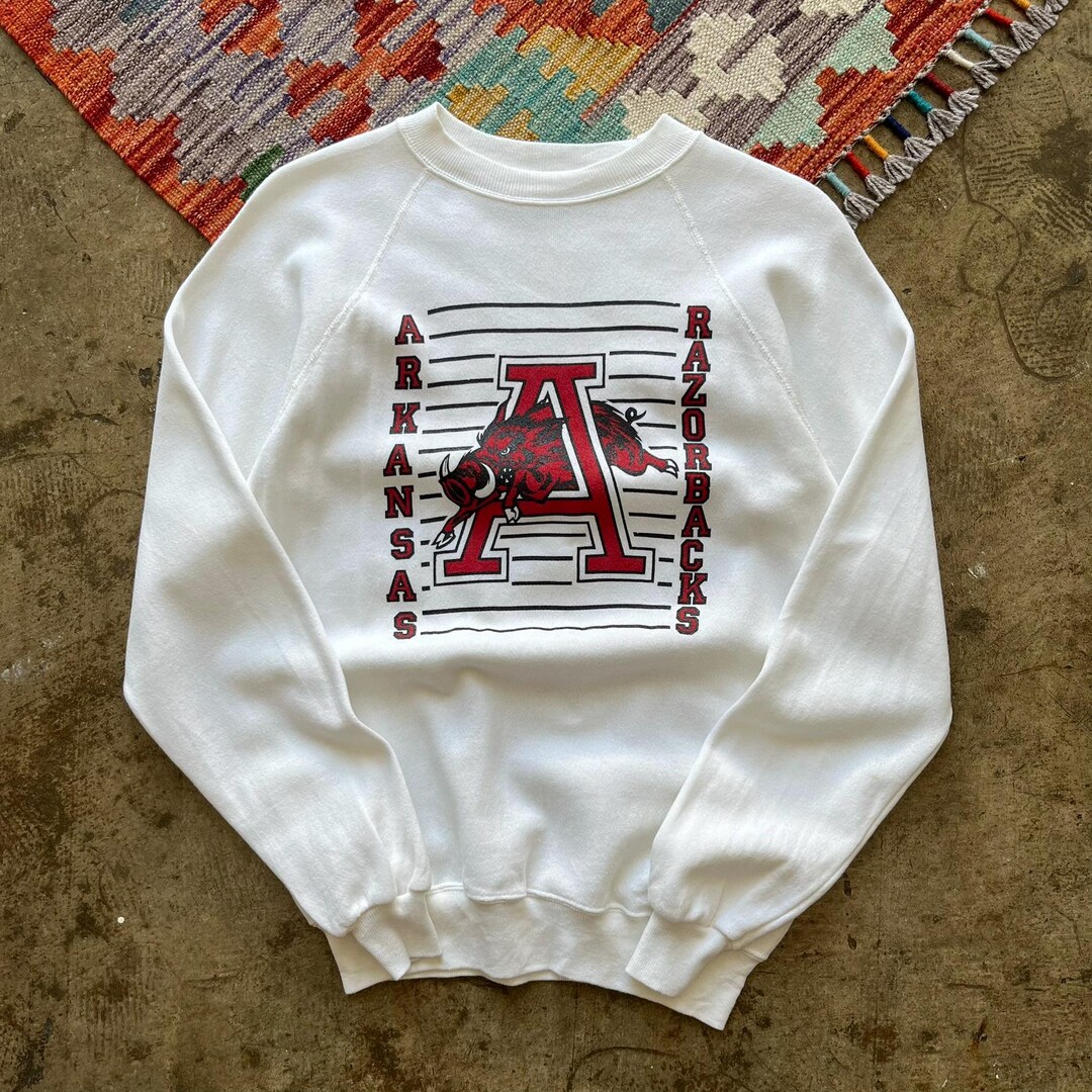 Sweater Razorback Vintage 1990s Arkansas Razorbacks White Sweatshirt Medium Arkansas ...