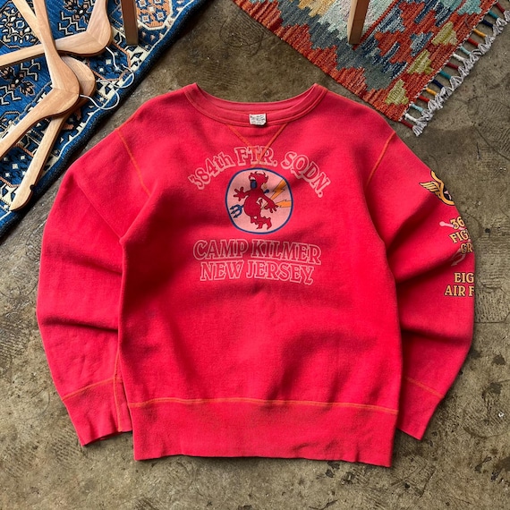 Buzz Rickson's, Vintage Buzz Rickson Eighth Air Force Red Sweatshirt Medium Buzz Rickson 384th Fighter Squadron Jumper Camp Kilmer New Jersey Sweater Size M
