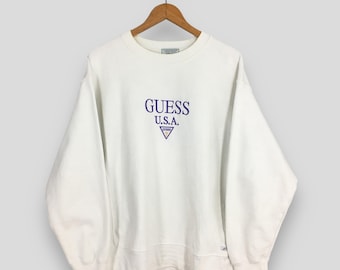 Vintage 1990's Guess Jeans White Sweatshirt Medium Guess Usa Embroidery Logo Sweater Guess New York Pullover Guess Jeans Crewneck Size M