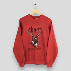 Vintage 80s Deer Animal Whitetail Red Sweatshirt Medium Wildlife Deer Graphic Sweater Thrill Of Hunt Deer Pullover Moose Deer Jumper Size M