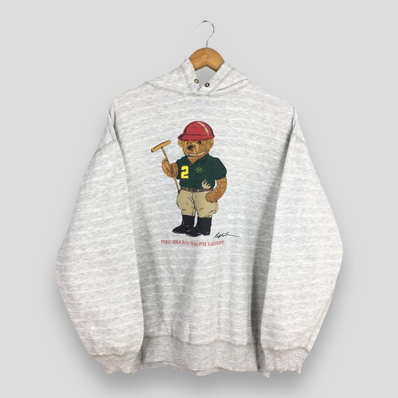 Vintage Polo Bear Ralph Lauren Stripes Hoodie Sweatshirt Medium