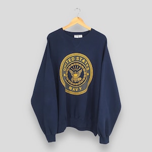 Vintage United States Navy Blue Sweatshirt 2XLarge Navy Usn Logo Printed Crewneck Military Us Navy Sweater Usa Navy M.J. Soffe Crewneck 2XL