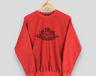 Vintage 90er Jahre Nike Air Jordan Rot Sweatshirt Großes Nike Jumpman Basketball NBA Rundhalsausschnitt Michael Jordan Sport Air Jordan Ball Flügel Pullover L