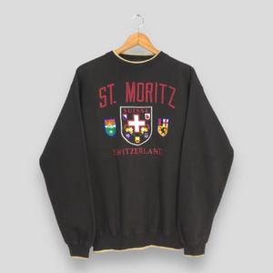 Vintage 90&#39;s Ski St. Moritz Sweatshirt Medium Saint Moritz Switzerland Suisse Embroidery Crewneck Andermatt Skiing Snowboarding Pullover M