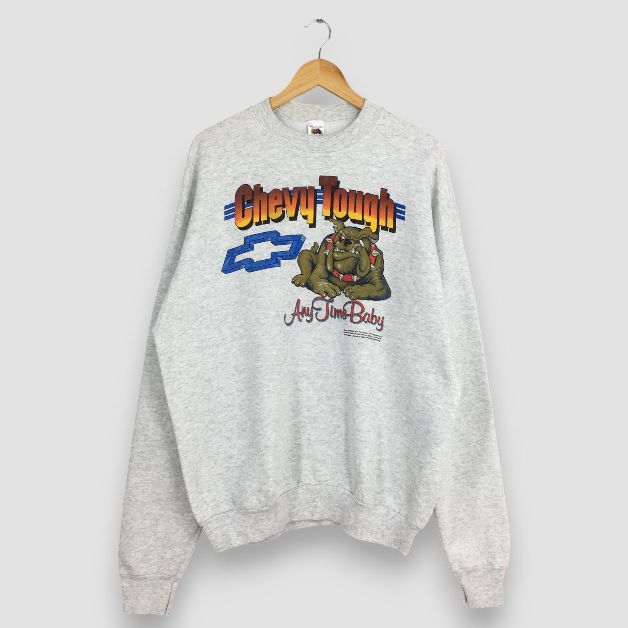 Vintage 90's Chevy Tough Any Time Baby Sweatshirt 2XLarge Chevrolet Bulldogs Printed Graphics Crewneck Chevrolet Car Company Sweater 2XL