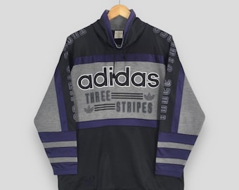 Bluza Adidas Trefoil Multicolor Vintage z lat 90., duża, z trzema paskami i dużym logo, sportowa, z logo Trefoil Adidas, rozmiar L
