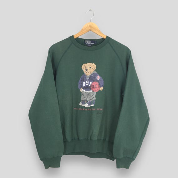 Vintage 90s Polo Bear Ralph Lauren Green Sweatshirt Medium