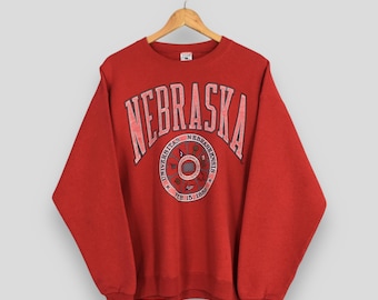 Vintage Nebraska Huskers NCAA Red Sweatshirt XLarge Nebraska Cornhuskers Football Printed Spell Out Crewneck University Nebraska Sweater XL