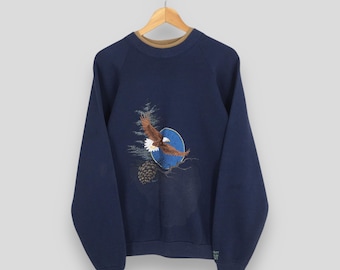 Bluza z nadrukiem orłów bielików z Alaski w stylu vintage z lat 90. XX wieku, niebieska, XL, z nadrukiem przyrody, ptak, orzeł, zwierzę, dzika przyroda, sweter XL