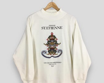 Vintage St. Etienne Seigneurie France Sweatshirts Medium Les Grands Jardinieres Flower Embroidery Jumper Sweater Exp Express Pullover Size M