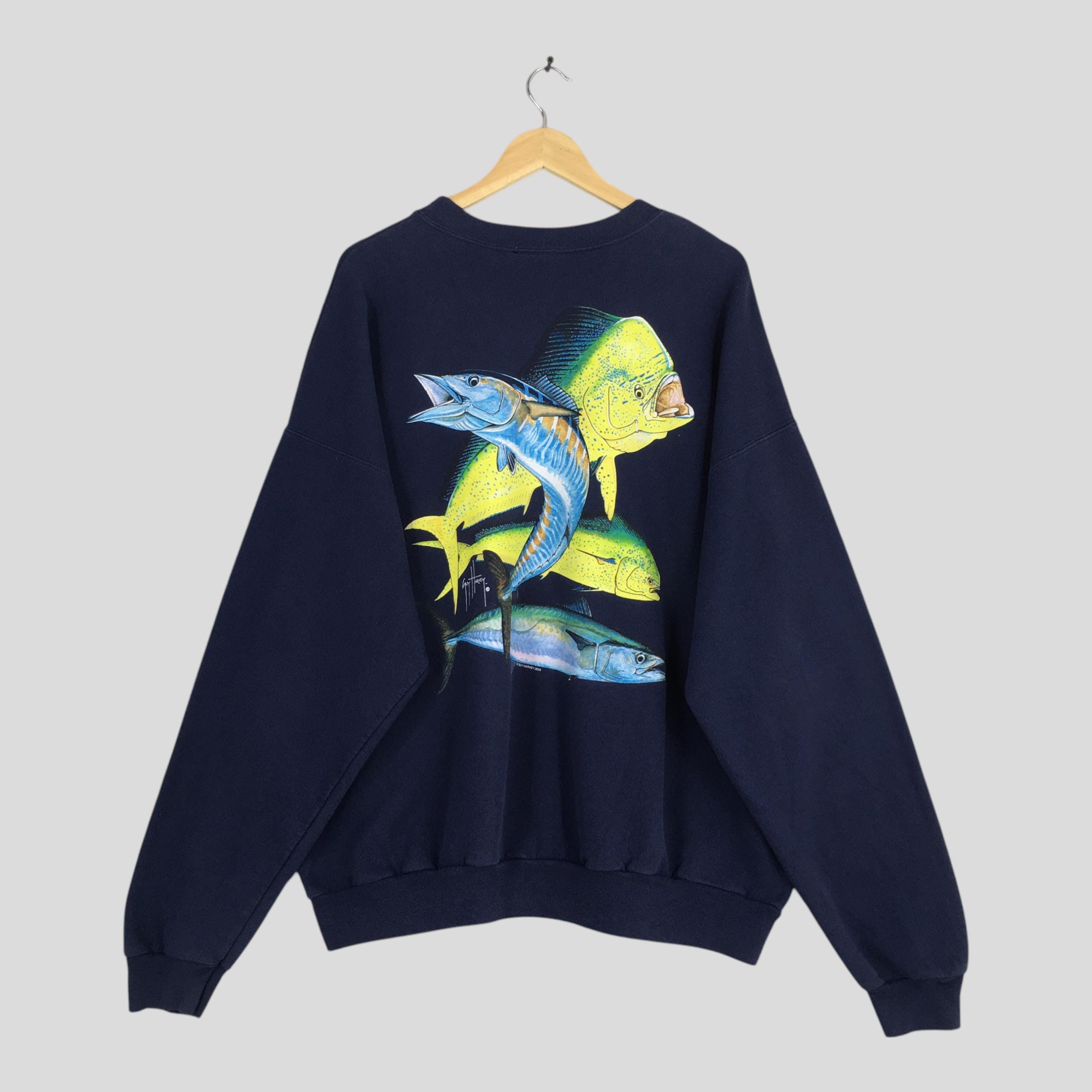 Vintage Guy Harvey Fishing Blue Sweatshirt 2xlarge Guy Harvey Fish