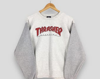 Sudadera gris vintage Y2K Thrasher Magazine, sudadera pequeña Thrasher Skateboarding San Francisco, suéter Thrasher, cuello redondo, talla S