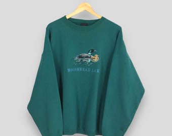 vintage des années 90 Moosehead Lake Maine sweat XXLarge Ducks Bird In Lake pull Moosehead Lake broderie pull Maine Lake ras du cou taille XXL