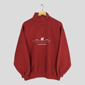 Vintage Wisconsin Badgers NCAA Half Zipper Sweatshirt Large University of Wisconsin Crewneck Uw Madison Wisconsin Badgers Football Sweater L