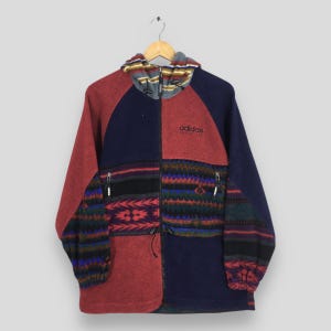 Vintage 1990s Adidas Adventure Fleece Sweatshirt Large Adidas Tribal Native Abstract Retro Jumper Adidas Sportswear Zipper Sweater Size L