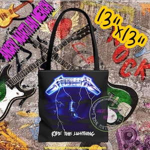 Metallica Ride The Lightening Tote Bag 13"x13"   80's Metal  Book Bag Shopping Tote