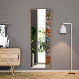 Handmade Pine & Ceramic Tile Mirror: Turkish Decorative Wall Mirror